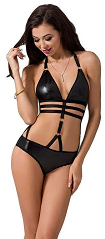 Selente Conjunto lencería Mujeres, S/M, Negro-óptica-Cuero-blonda