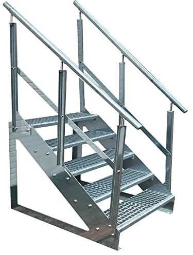 Kaminbau Mierzwa Premium trappa fristående, 5 trappsteg dubbelsidigt räcke (bredd 800 mm) (höjd 95 cm), väderbeständigt rutnät, trädgårdstrappa