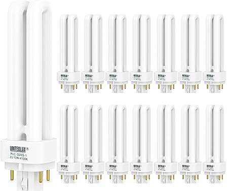 UNITEDLUX 15 Pack PLC-13W 4 Pin G24q-1,Double Tube, Compact Fluorescent Light Bulb - Replaces Sylvania 20671 CF13DD/E/835 - Philips 38327-3 PL-C 13W/835/4P/ALTO and GE 97596 F13DBX/835/ECO4P(3)