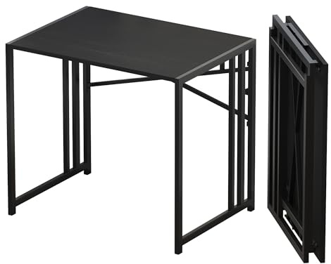Lutown-Teen Small Folding Computer Desk 83 cm, Writing Gaming Computer Desk for Small Spaces, No Assembly Required Office Desk, Black