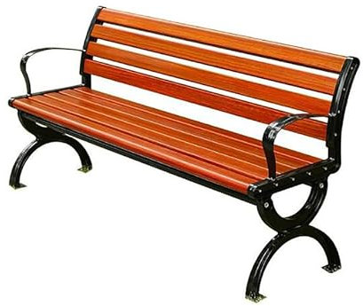 QHFTYL Terrassenbank mit Rückenlehne aus Holz und Zinklegierung (180x40x73cm) - Balkonbank & Gartenbank für den Außenbereich