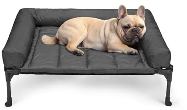 Veehoo Cooling Elevated Dog Bed Add Removable Waterproof Bolster Cushion Mat, Raised Pet Cot with Breathable Teslin Mesh, No-Slip Feet, Dog Sofa Bed for Indoor Outdoor, Medium, Black CWC2331B