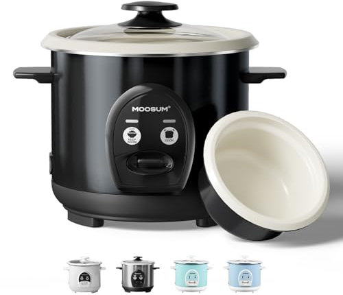 MOOSUM Arrocera y Control de Un Solo Botón, 0,6L Para 1-3 Personas, Preparación Rápida Sin Quemar - Con Función para Mantener Caliente Incluye Cuchara y Taza Medidora, Ferroso