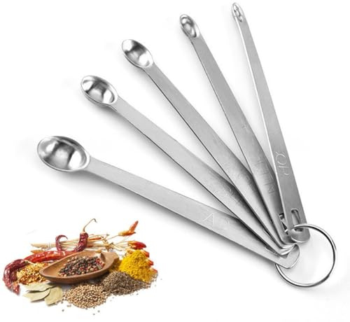 5 st mini mätskedar set, rostfritt stål små mätskedar Tad 1/4 TSP, Dash 1/8 TSP, nyp 1/16 TSP, Smidgen 1/32 TSP, droppe 1/64 TSP för hem, kök, bakning, matlagningspresenter