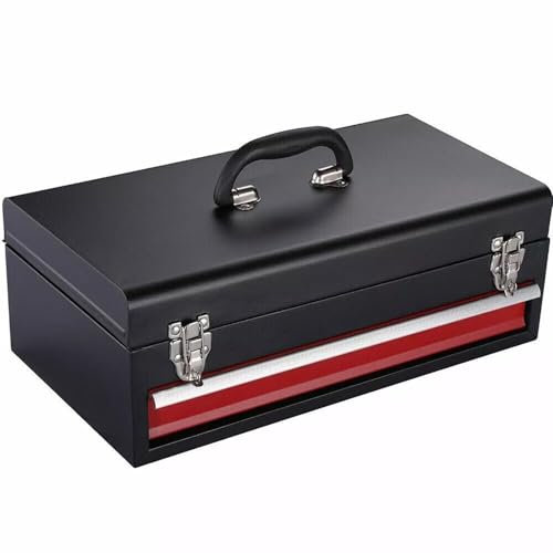 Lockable Metal Tool Box with 1 Drawer – Portable Waterproof Tool Organizer Case with Carry Handle, Rust-Resistant Alloy Steel