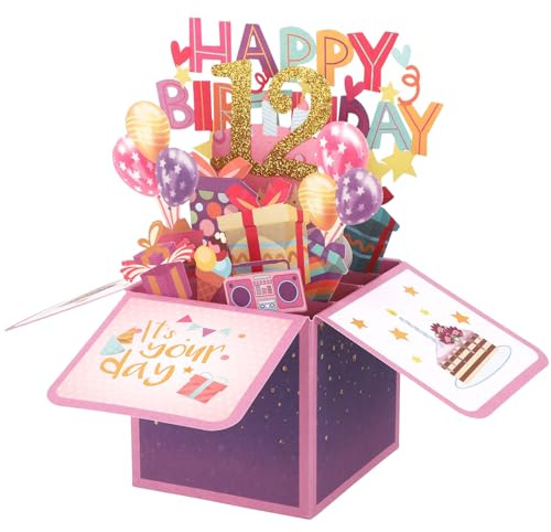 Gosknor Tarjetas de Regalo de Cumpleaños, Tarjetas de Cumpleaños en Caja 3D Multicolor con Sobres y Tarjeta de Felicitación Los Mejores Regalos de Tarjetas de Cumpleaños para Familiares Amigos (12.°)