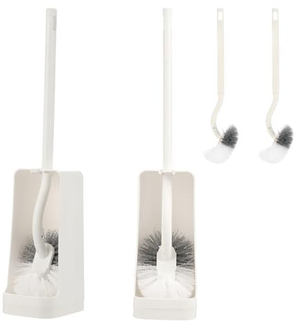 SUIXI 4 Pack Angled Toilet Brush for Deep Cleaning Under Rim & Tight Corners, 40cm Long Handle Bathroom Scrubber (4 Brushes + 2 Holders)