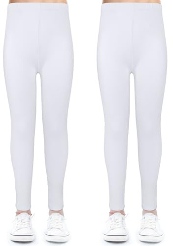 KOOOGEAR Pack de 2 leggings para niñas de cintura alta, leggings para niños, pantalones de algodón deportivos suaves y elásticos, pantalones deportivos básicos, pantalones opacos para danza, yoga