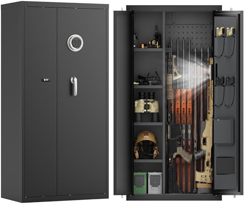 Eltean 18-20 Large Long Gun Safe for Home Rifles and Pistols,Gun Cabinet with Dual Storage Space and Adjustable Gun Racks,Rifle Safes for Home with Independent Double Lock and Ample Back Storage