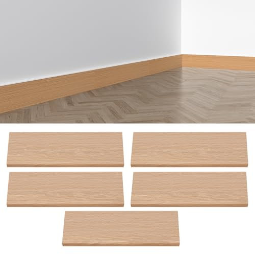 5 rodapiés, rodapiés laminados de PVC, modernos, impermeables, gruesos, autoadhesivos, dimensiones: 45 x 12 x 1 cm, rodapiés decorativos de PVC (color madera)