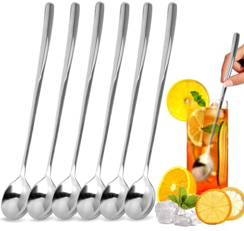 Ninsula 9.5-Inch Long Spoon, Ice Tea Spoons for Ice Cream, Coffee, Cocktail, Stainless Steel Long Spoons for Stirring, Long Handle Spoon, Set of 6