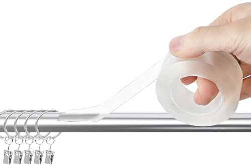 Curtain Rod Slide Smooth Tape, 1IN x 16FT Clear Quiet Drapery Ring Tape for Smooth Curtain Glide Prevents Drapery Rings from Catching on Rods Noise Reduction