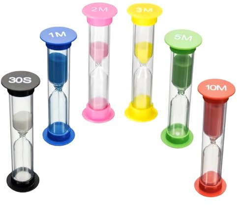 6 Stück Bunter Sanduhren Set für Kinder,Sanduhr für Kindern,Sanduhr Zähneputzen Kinders,Zahnputz Timer,Far Sanduhren 30sec,1min,2min,3min,5min,10min,Zeitmesser für Klassenzimmer,Küche,Spiele,Office