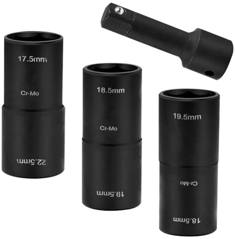 4 Stück Radmuttern Nuss 17.5/22.5/18.5/19.5/20.5/21.5mm, 1/2 Zoll Doppelkopf Radmutternschlüssel, Schlagschrauber Nüsse Werkzeug,für Anbringen oder Entfernen von Radmuttern,Passend für Ford Land Rover