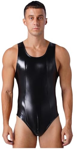 Msemis Glänsande jumpsuit för män brottning singlet latex catsuit väst lackläder wetlook metallisk stringbody party yoga nattkläder nattklubb