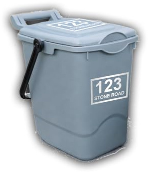 Food Waste Bin Caddy Number Stickers (140mm x 90mm) – Waterproof, UV Resistant, Dishwasher Safe – Custom House Number or Street Name – 2 Pack