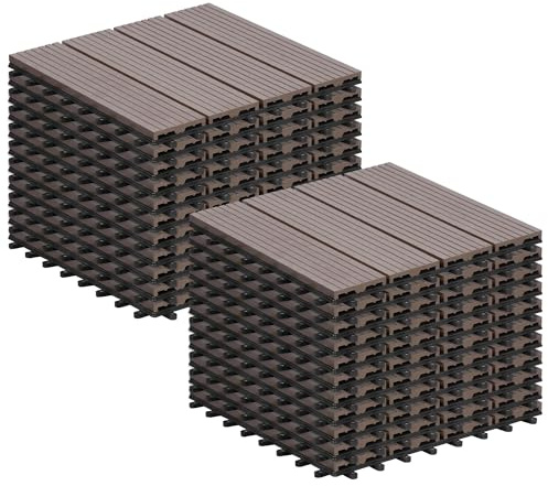Laneetal Set di 22 Pavimento per Esterno, Pavimento WPC Incastro, per Giardino, Patio, Terrazza, Balcone, Pavimentazione Esterna 30x30 cm, Marrone