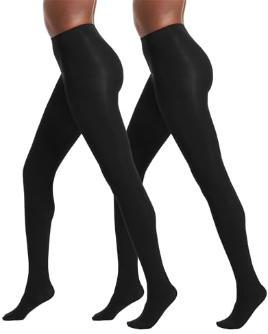 No nonsense Women's Super Opaque Control-Top Tights, Black/Black, Small - 2 Pack