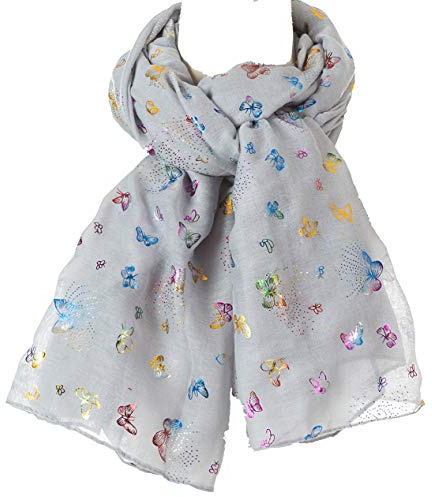 World of Shawls Bufanda con estampado de mariposa para mujer, estilo de celebridad, maxi, envoltura, pareo y chal, accesorio de moda para todas las ocasiones, 100 x 180 Cms