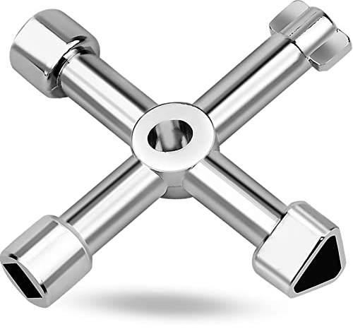 ALFFREUDE Llave de Utilidad Multifuncional 4-Puntas Llave Contador Agua Universal Llave Armario Eléctrico para Ascensores, Contadores de Agua, Armarios Eléctricos, Válvulas (Plata)