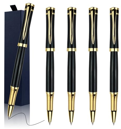 ANCOLOFIS Stylos personnalisés Corps en métal avec 5 coffrets cadeaux 10 recharges noires supplémentaires gravées avec vos noms de message sur les stylos Joli cadeau pour homme femme