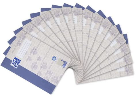 Oxford Schulheft A4 Recycling, 16 Blatt, Lineatur 2, liniert, 15 Stück