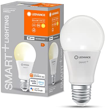 LEDVANCE Smarte LED-Lampe mit WiFi Technologie, Sockel E27, Dimmbar, Warmweiß (2700 K), ersetzt Glühlampen mit 60 W, SMART+ WiFi Classic Dimmable, 1er-Pack