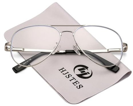 HJSTES Clear Lens Aviator Glasses for Women Men Classic Pilot Frame Non-prescription Fake Eyeglasses(Silver/Clear)