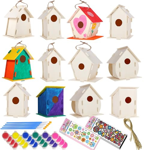 ILHSTY 6 Pack Large DIY Bird Houses Kits for Kids, Kids Crafts Wood Houses for Crafts Class Parties, DIY Crafts and Art Birdhouse Kits for Children to Build & Paint (6)