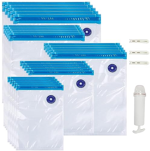 YOUNGSAY 20 Pcs Sac Sous Vide Alimentaire Réutilisable, Sans BPA Sac Mise Sous Vide Alimentaire Reutilisable avec Pompe Manuelle pour Conserver les Aliments (5 Tailles)