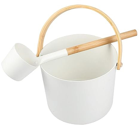 rongweiwang Retro Aluminum Sauna Bucket With Laddle Kit Vintage Style, 5L White