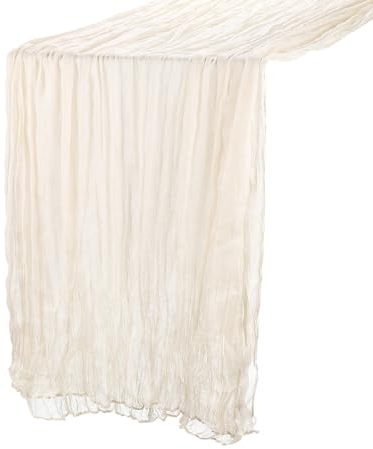 QUARKZMAN 11Ft Tovaglia Tavola Stamigna, 35 x 134 Pollici Rustico Garza Tovaglia Puro Runner per Matrimonio Festa Matrimonio Decorazioni Tavolo, Beige