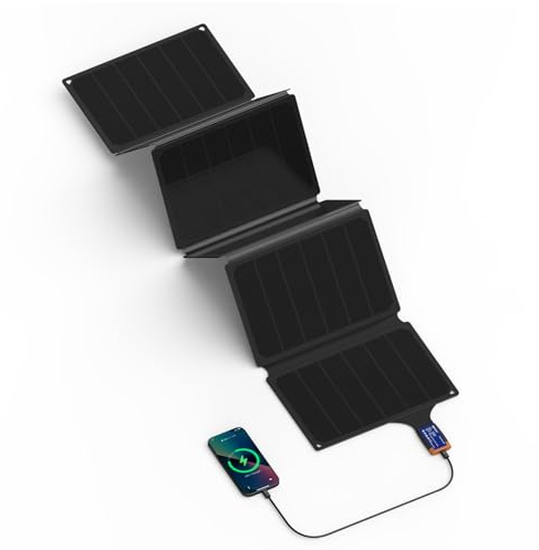 Solar tragbares Ladegerät 54W, Solarpanel Faltbar, ETFE Solar Phone Ladegerät USB Solarpanel tragbar für Camping mit USB-C Schnellladeausgang,Kompatibel mit Smartphones, Tablets, Powerbank, Etc