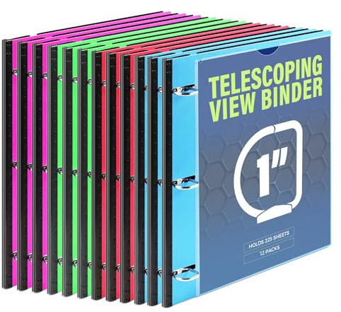 WOT I 12‑Pack Telescoping 3 Ring Binder 1 Inch, Flexible Expandable Binder