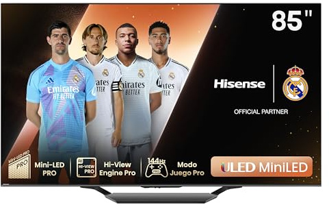 Hisense 85U7NQ 215cm (85 Zoll) Fernseher, 4K Mini LED ULED HDR Smart TV, Quantum Dot, 120Hz/ 144Hz VRR, HDMI 2.1, Game Mode Pro, Dolby Vision IQ & Atmos, Bluetooth, Alexa Built-in, Anthrazit, [2024]
