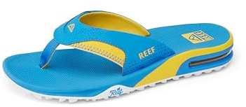 REEF Fanning Pregame Men's Bottle Opener Flip Flop, Arch Support, Durable Outsole, Water Friendly, Blue/Yellow, 8 UK