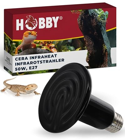 Hobby Terraristik Cera Infraheat 50 W I Projecteur infrarouge en céramique pour élevage de reptiles et d'insectes I Chauffage pour terrarium I Lampe chauffante durable pour terrarium