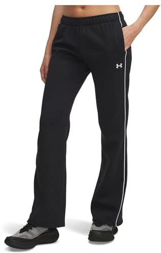 Under Armour Rival Fleece Piped Pants Pantaloni, Nero/Bianco, S Donna
