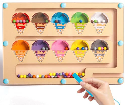 Magnetic Montessori Colour & Number Maze Toy for 3 4 5 Year Olds, Wooden Sorting, Counting & Colour Matching Puzzle Board, Educational Fine Motor Skills Toys, Toddler Learning Gifts for Boys & Girls