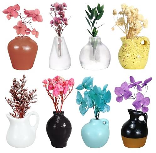 8PCS Mini Vase Fridge Magnets, Cute mini vase magnets for Fridge, Funny Magnetic Ceramic Flower Vases 3D Plant Magnets for Refrigerator Accessories Kitchen Locker Office Decoration (No Flower)