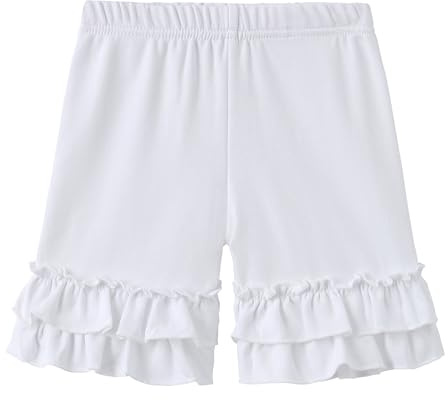 VilyR Girls Cotton Ruffle Shorts Solid Colour Soft Stretchy Bloomers(White,6-7Y)