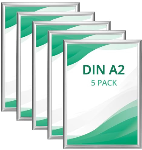 QWORK® Lot de 5 Cadre Clic-Clac Porte Affiche Mural - A2 (42 x 59,4 cm) - Profil en Aluminium de 25 mm - Argenté