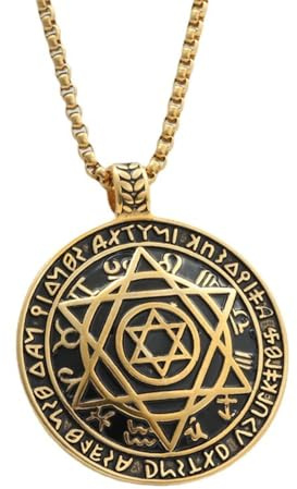 Collana in Acciaio Titanio Uomo di Astrologia Mistica con Stella di Davide e Simboli Zodiacali, Ciondolo Mistico in Stile Vintage Europeo Americano