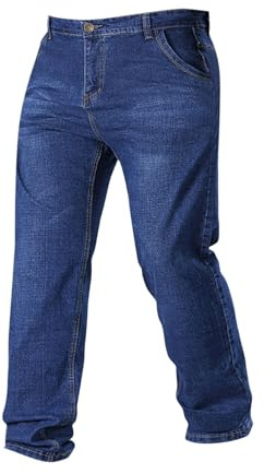 Generisch Jeans da uomo, invernali, in pile, grandi dimensioni, in denim, gamba dritta, pantaloni termici, elasticizzati, casual, spessi, per il tempo libero, per attività all'aria aperta, in denim