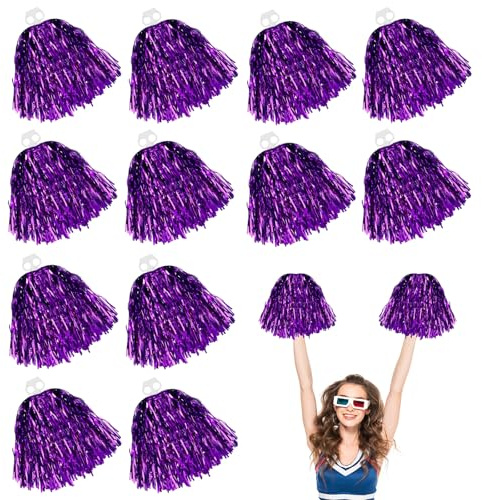 LIULINY 12 Pezzi Pon Pon Cheerleader, Lamina Metallica Pom Pom Cheerleader con Anello a Doppio Foro, Viola Cheerleading Poms per Eventi Sportivi, Feste, Spettacoli Teatrali, Celebrazioni Festive