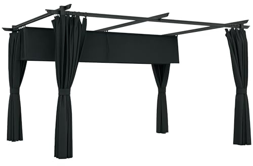 Outsunny Pergola retrattile 4 x 3 m Pergola metallica in alluminio con tenda, tetto scorrevole e cuscinetto magnetico, pergola da giardino in poliestere ad alta densità 180g/m² per patio, giardino,
