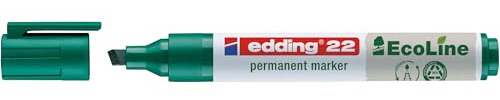 edding 22 Ecoline permanent marker - green - 1 pen - chisel tip 1-5 mm - waterproof, quick-drying, smear-proof pens - for cardboard, plastic, glass, wood, metal and fabric - refillable