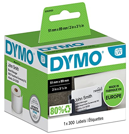 DYMO Authentic LabelWriter Appointment/Name Badge Labels | 51 mm x 89 mm | Non Adhesive | Roll of 300 Easy-Peel Labels | for LabelWriter Label Makers | Made in Europe