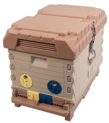 Apimaye Insulated 7 Frame Langstroth Nucleus Assembled Bee Hive Set with Core Frames and Foundations [Tan]