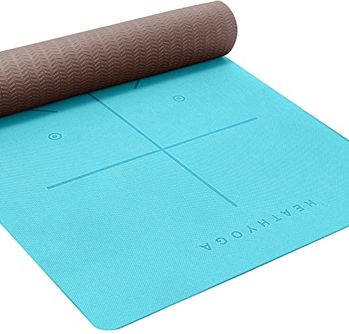 Heathyoga Eco Friendly Non Slip Yoga Mat, Body Alignment System, SGS Certified TPE Material - Textured Non Slip Surface and Optimal Cushioning,72x 26 Thickness 1/4